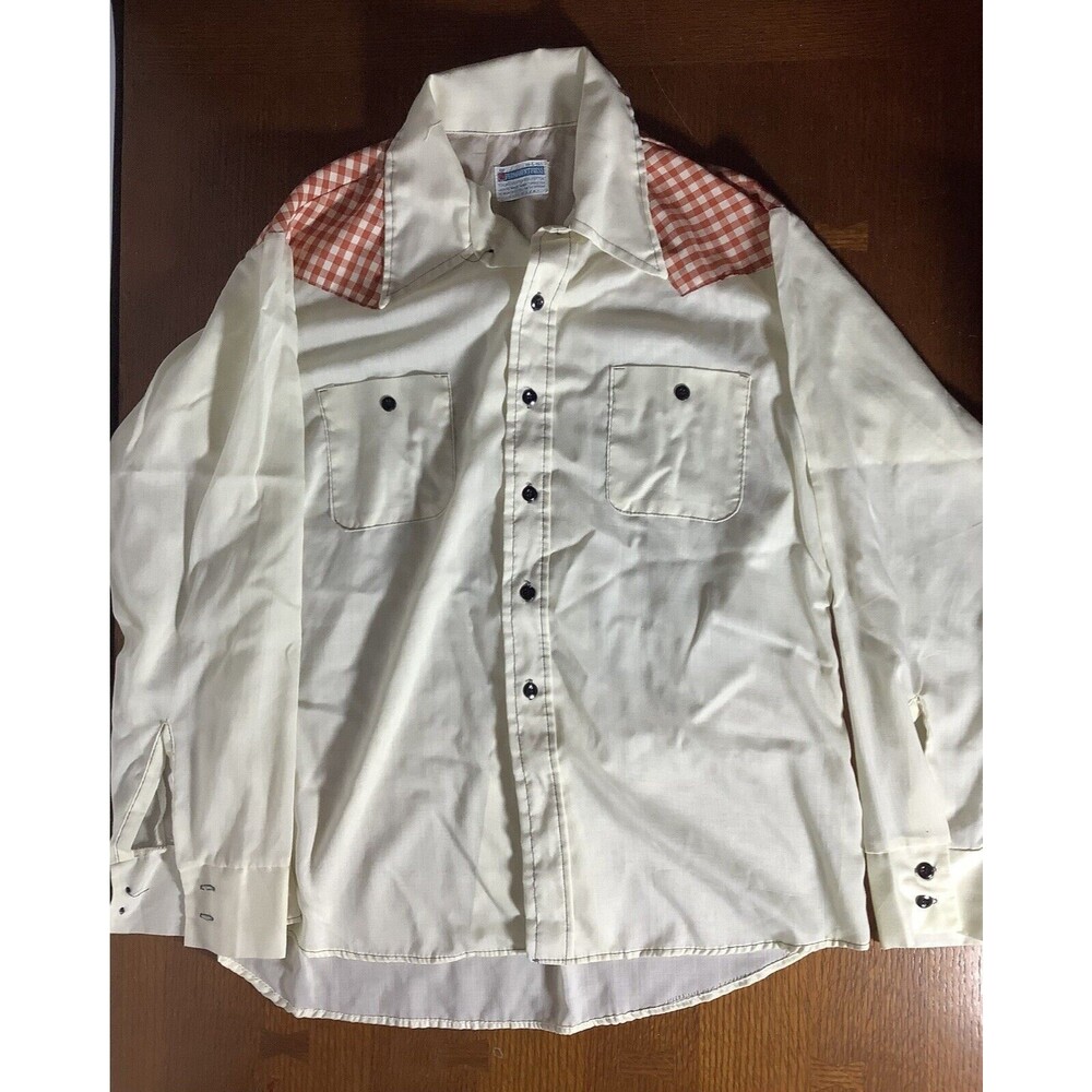 Men’s Vtg Western Dress Shirt, Red Checkered Very Thin Material, 16-16.5